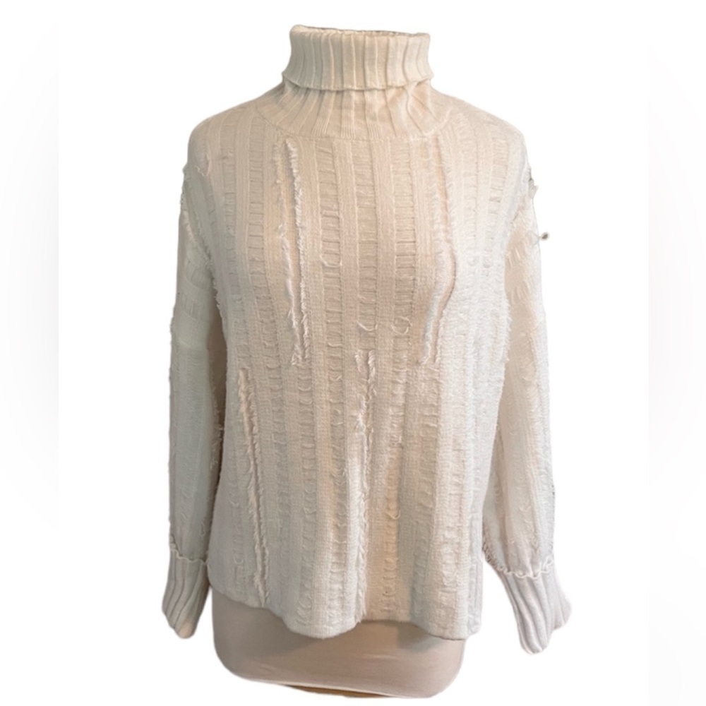 The Impeccable Pig Ribbed Distressed White Turtleneck - Small